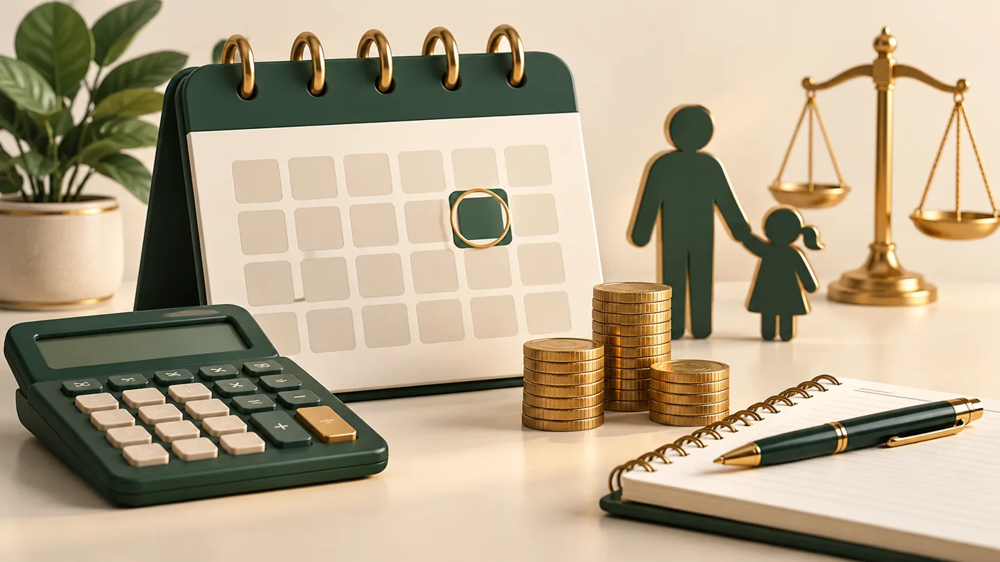 Ilustração de calendário e calculadora para organizar pensão em atraso